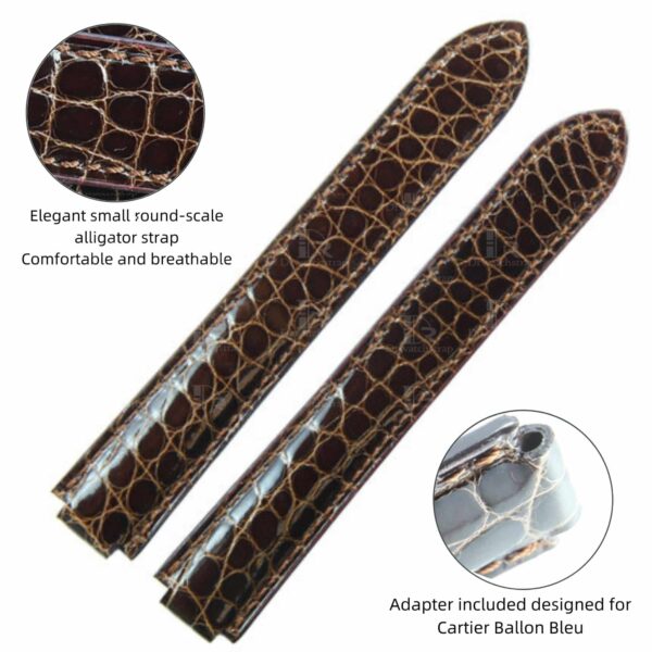 Genuine Grade A round-scale brown alligator crocodile leather strap and watch band replacement for Cartier Ballon Bleu 33mm 36mm 43mm mens and women's luxury watches - 100% handmade aftermarket watch bands and straps online from dr Watchstrap at a low price