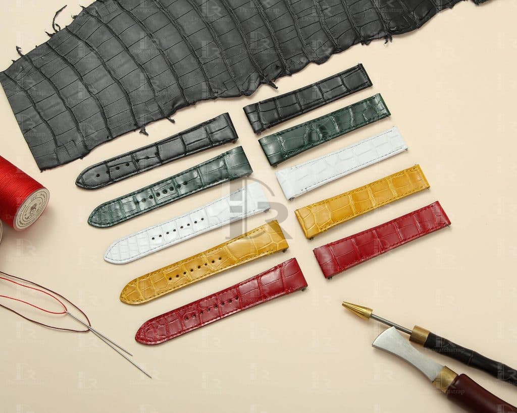 New Cartier de Santos watch Medium Large Quickswitch black green yellow red alligator Cartier Santos leather watch strap replacement for sale 19mm 21mm crocodile watchband online grade A Cartier Santos strap