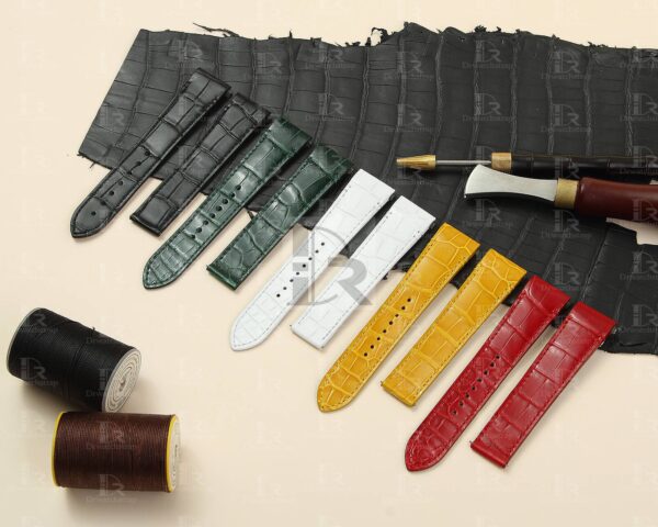 New Cartier de Santos watch Medium Large Quickswitch black green yellow red alligator Cartier Santos leather watch strap replacement for sale 19mm 21mm crocodile watchband online grade A Cartier Santos strap