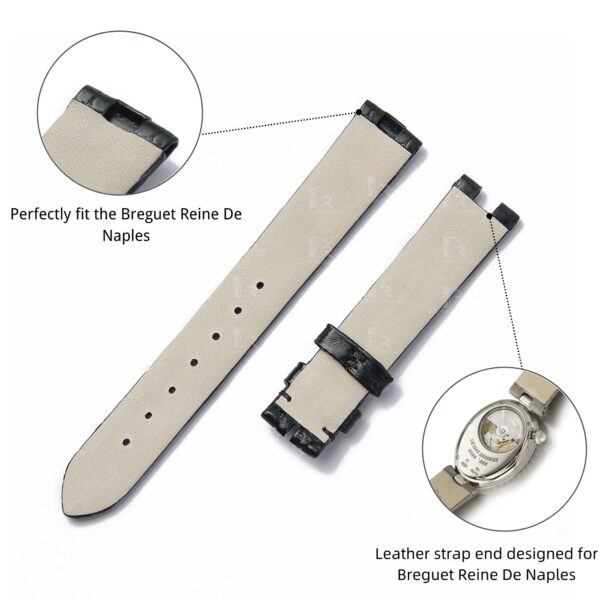 Custom Breguet Reine De Naples leather strap black watch band bottom lining
