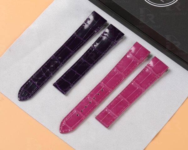 New Cartier de Santos watch Medium Large Quickswitch purple and pink alligator Cartier Santos leather watch strap replacement for sale 19mm 21mm crocodile watchband online grade A Cartier Santos strap