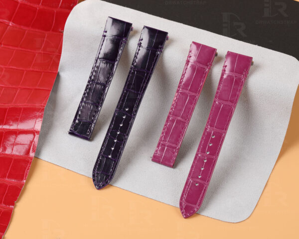 New Cartier de Santos watch Medium Large Quickswitch purple and pink alligator Cartier Santos leather watch strap replacement for sale 19mm 21mm crocodile watchband online grade A Cartier Santos strap