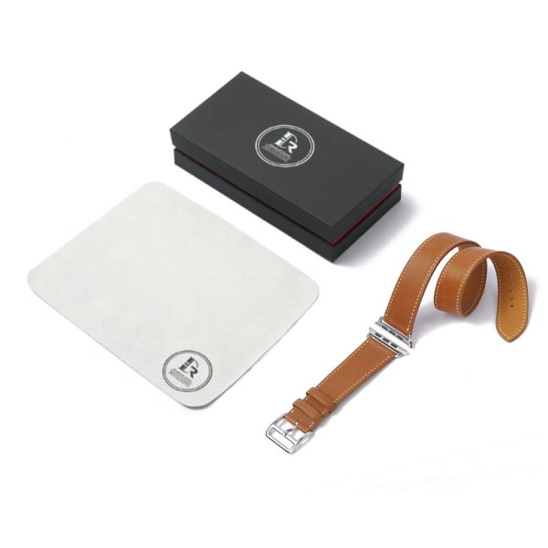 Double Tour leather watch band smooth brown calfskin for Apple Watch 38mm 40mm 42mm 44mm