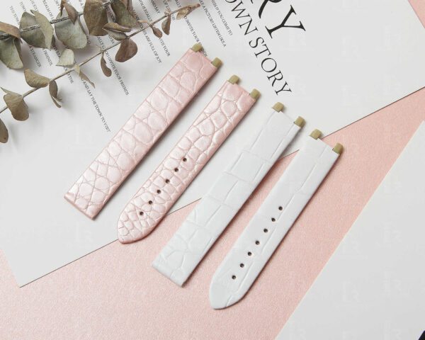 Best Omega Deville srap replacement Alligator leather men ladies watch strap white pink alligator 16mm custom watchband Omega Deville band