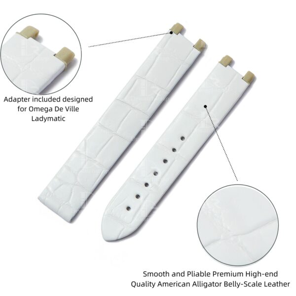 Best Omega Deville srap replacement Alligator leather men ladies watch strap white pink alligator 16mm custom watchband Omega Deville band