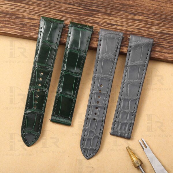 Quickswitch Green Grey leather watch strap replacement for Cartier Santos watch