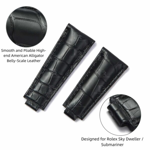 Best high-end quality alligator black Rolex leather watch straps and watch bands replacement for Rolex Submariner & Sky-Dweller luxury watches - Aftermarket watch strap online for sale at a low price 20mm 21mm 22mm lug size