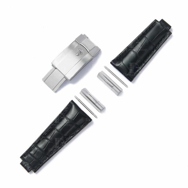 Best high-end quality alligator black Rolex leather watch straps and watch bands replacement for Rolex Submariner & Sky-Dweller luxury watches - Aftermarket watch band online for sale at a low price 20mm 21mm 22mm lug size