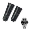 Best high-end quality alligator black Rolex leather watch straps and watch bands replacement for Rolex Submariner & Sky-Dweller luxury watches - Aftermarket watch strap online for sale at a low price 20mm 21mm 22mm lug size