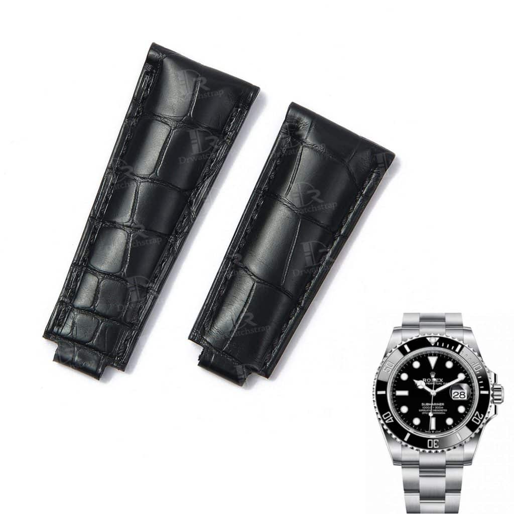 Best high-end quality alligator black Rolex leather watch straps and watch bands replacement for Rolex Submariner & Sky-Dweller luxury watches - Aftermarket watch strap online for sale at a low price 20mm 21mm 22mm lug size