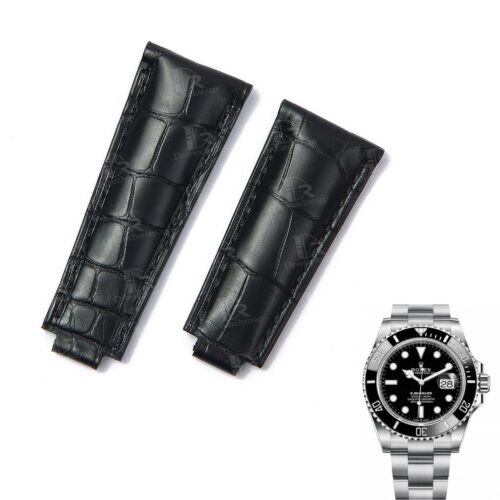 Best high-end quality alligator black Rolex leather watch straps and watch bands replacement for Rolex Submariner & Sky-Dweller luxury watches - Aftermarket watch strap online for sale at a low price 20mm 21mm 22mm lug size