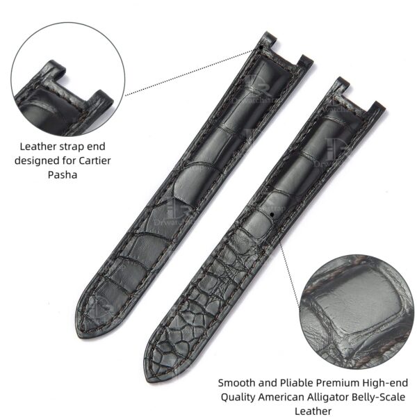 100% handmade black genuine OEM custom double-folded alligator crocodile leather strap and watch band replacement for Cartier Pasha De watches online - Shop the high-end quality Belly-scale bespoke leathr straps and watch bands online from DR Watchstrap onine at a low price