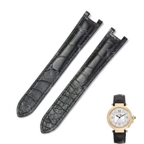 100% handmade black genuine OEM custom double-folded alligator crocodile leather strap and watch band replacement for Cartier Pasha De watches online - Shop the high-end quality Belly-scale bespoke leathr straps and watch bands online from DR Watchstrap onine at a low price