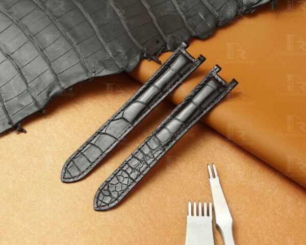 100% handmade black genuine OEM custom double-folded alligator crocodile leather strap and watch band replacement for Cartier Pasha De watches online - Shop the high-end quality Belly-scale bespoke leathr straps and watchbands online from DR Watchstrap onine at a low price