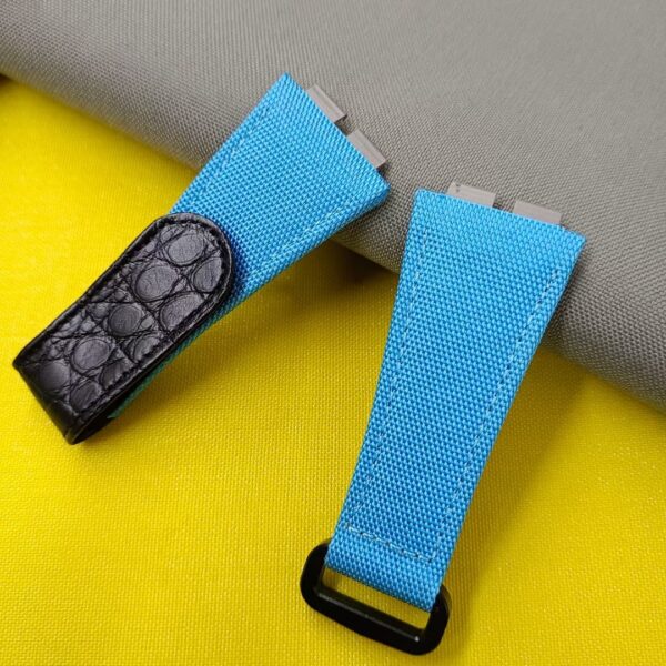 Custom Hublot Big bang 411 watch band blue velcro nylon canvas strap