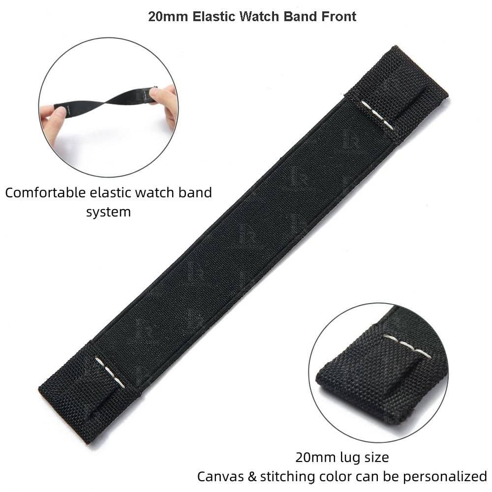 20mm Elastic watch band black canvas nylon strap for Rolex Omega Blancpain Patek Philippe and more