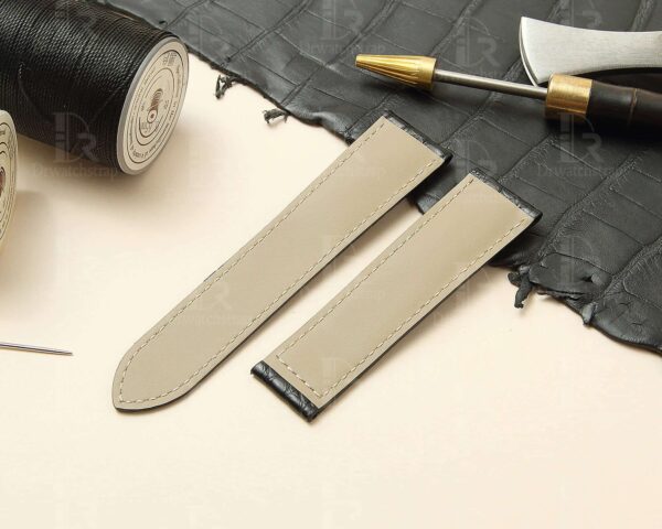 The best quality genuine custom handmade American Alligator leather black strap and watch band round-scale replacement for Cartier Tank & Ronde Solo mans and women's luxury watches - 100% Customized bespoke crocodile leather straps & watch bands from DR Watchstrap at a low price