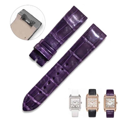Custom Jaeger Lecoultre JLC Reverso Squadra Lady Duetto watch band purple alligator straps 18mm handmade for sale