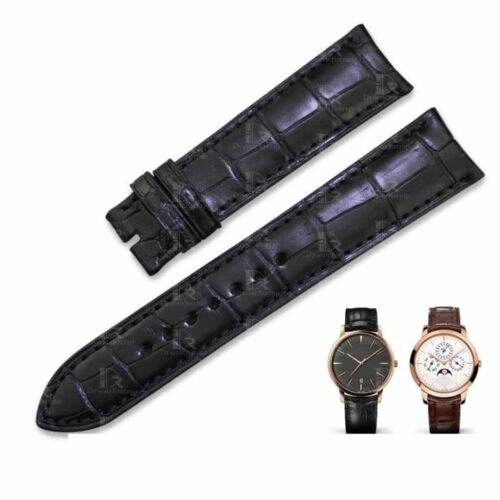Double side crocodile leather strap fit for Vacheron Constantin Malta 81180 watch (black, brown)