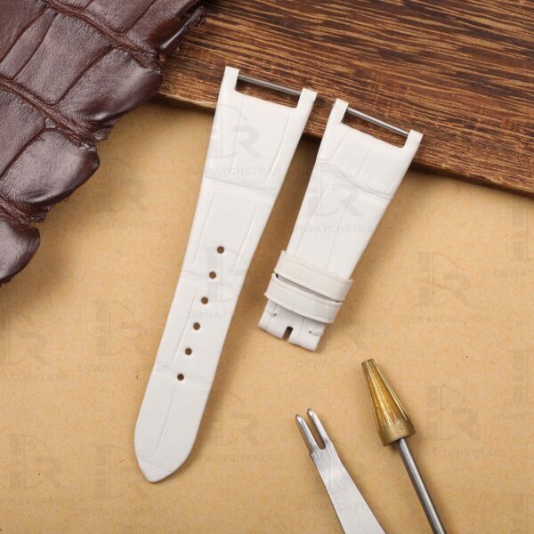 Custom leather strap fit for Patek Philippe Twenty-4 4910 4920 White alligator watch band – handcradted (2)