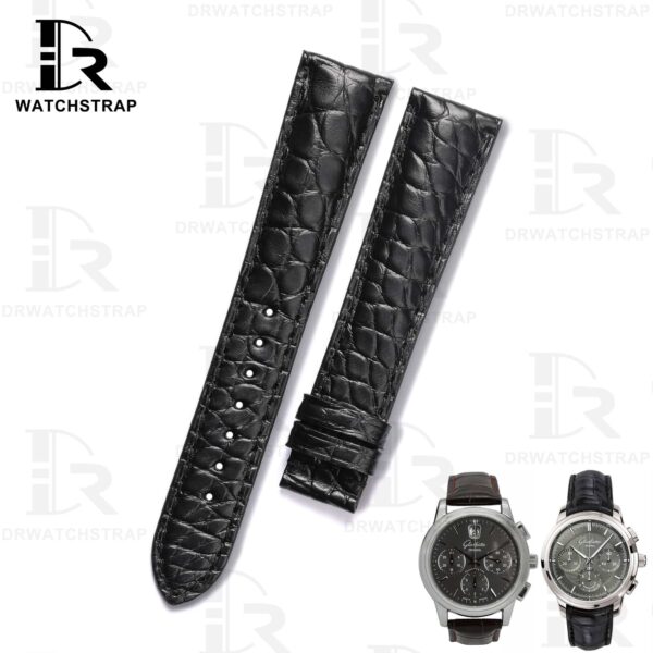 Glashutte Senator Alligator leather strap black round scale watch band Handmade watchbands for sale (1)