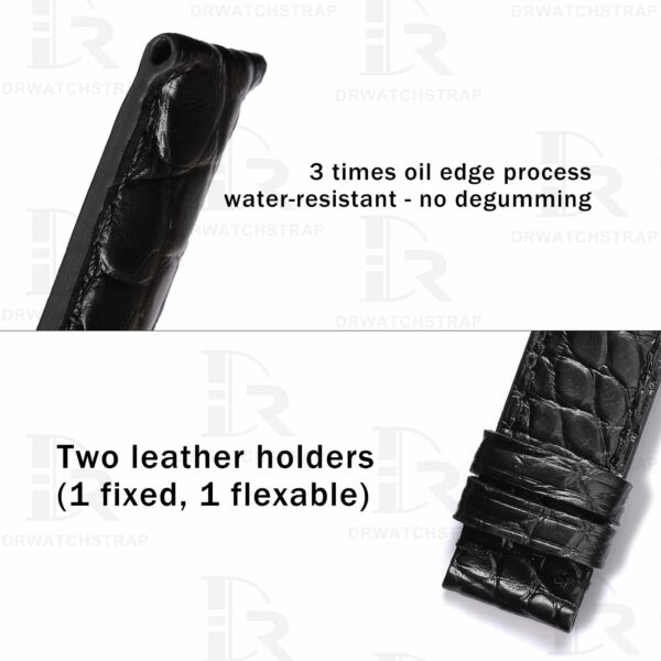 Glashutte Senator Alligator leather strap black round scale watch band Handmade watchbands for sale (3)