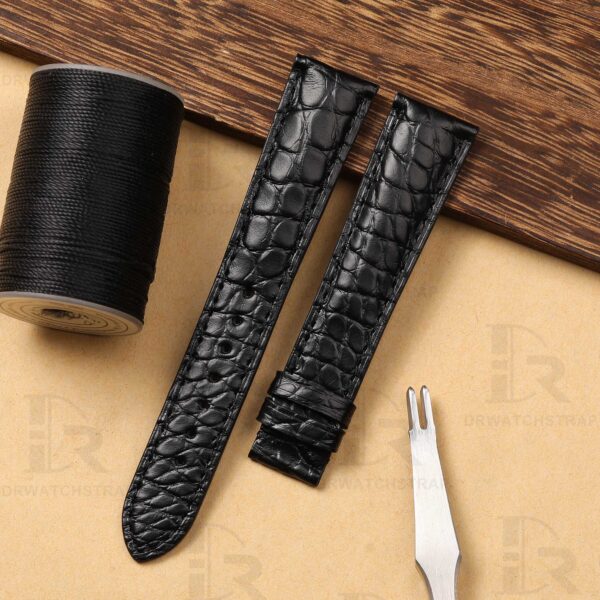 Glashutte Senator Alligator leather strap black round scale watchband Handmade watchbands for sale (4)