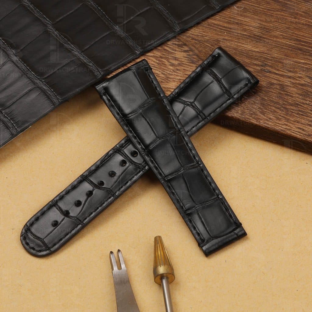 Buy Custom Oris Chet Black Alligator leather strap 20mm 21mm 22mm Handmade straps