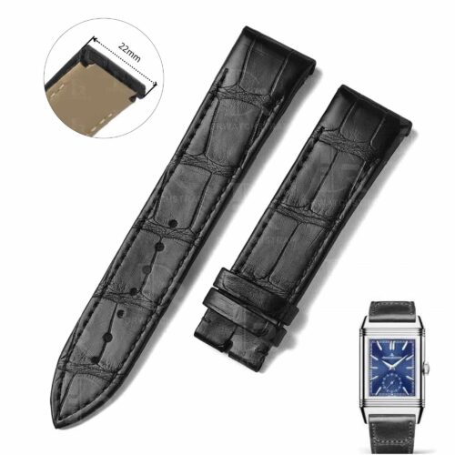 Buy custom Jaeger Lecoultre Reverso Black leather watchbands 22mm handmade for sale