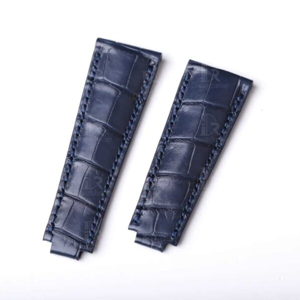 Best high-end quality alligator blue Rolex leather watch straps and watch bands replacement for Rolex Submariner & Sky-Dweller luxury watches - Aftermarket watch band online for sale at a low price 20mm 21mm 22mm lug size