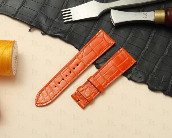 Custom alligator leather watch band for Hermes Cape Cod Heure H orange sport strap