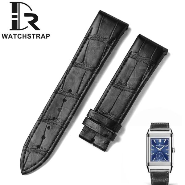 Replacement alligator watch band for Jaeger-Lecoultre Reverso black leather strap (1)