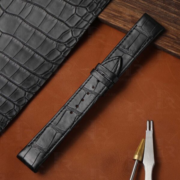 buy custom Replacement alligator watchband for Jaeger-Lecoultre Reverso black leather straps (1)