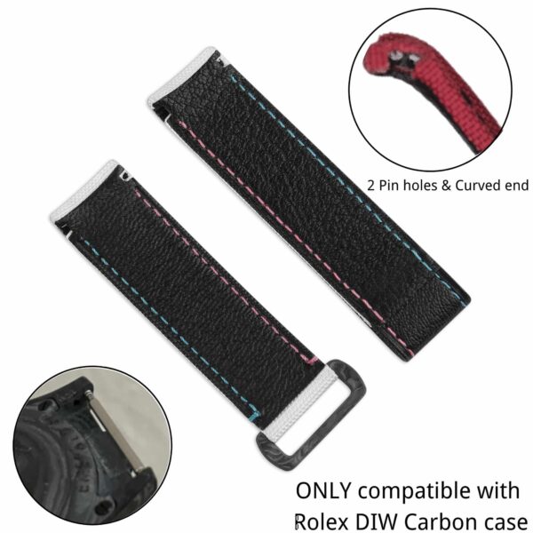Curved end 2 pin holes for Rolex DIW Daytona Velcro watch band 20mm strap replacement