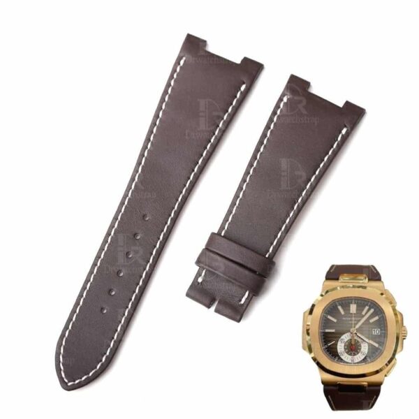 Custom brown calfskin leather watch strap for Patek Philippe Nautilus band