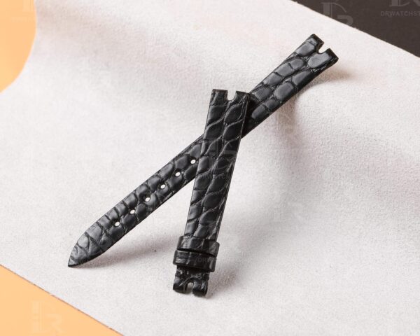 Custom handmade black round-scale replacement leather watchband for Chopard Happy Diamond straps