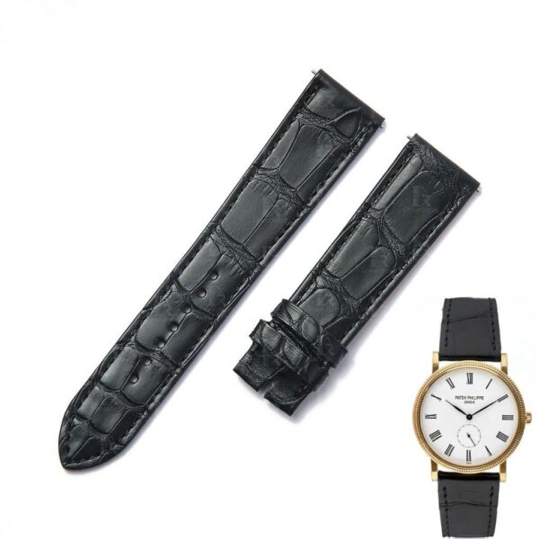 Replacement Black Alligator leather watch band Patek Philippe Calatrava 5116 5119 5120 5296 strap for sale