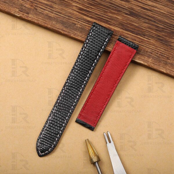 Buy Custom high-quality lizard Black leather watch strap & watch band replacement Single type for Cartier Tank & Ronde Solo watch (2)