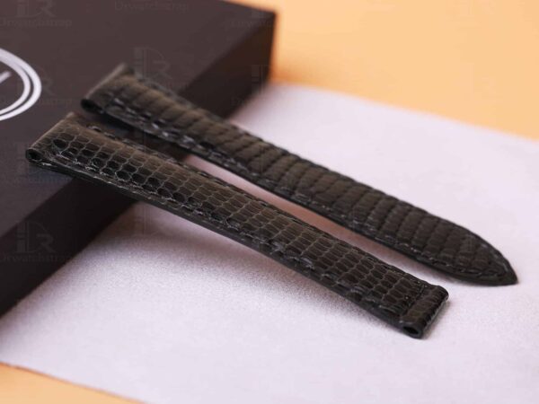 Custom best quality Black leather Cartier Tank Lizard watch strap and watch band replacement for Cartier Tank single-folded (American tank, France tank, Must, and so on) watch bands online for sale