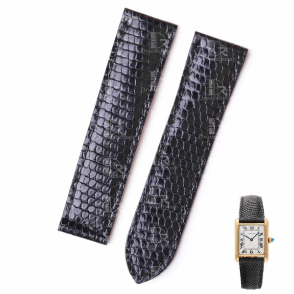 Custom best quality Black leather Cartier Tank Lizard watch strap and watch band replacement for Cartier Tank single-folded (American tank, France tank, Must, and so on) watchbands online for sale