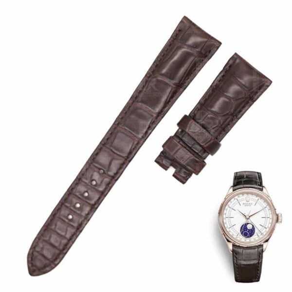 Custom High-end best quality Belly-scale alligator crocodile dark brown curved end leather watch band and watch strap replacement for Rolex Cellini Moonphase 20mm watches - Shop Rolex leather watch straps online at a low price