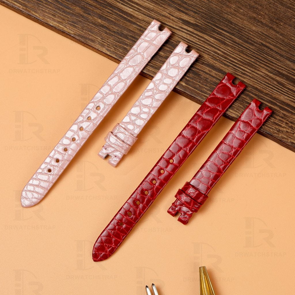 Custom genuine alligator round-scale red pink leather watch strap & watch band replacement
