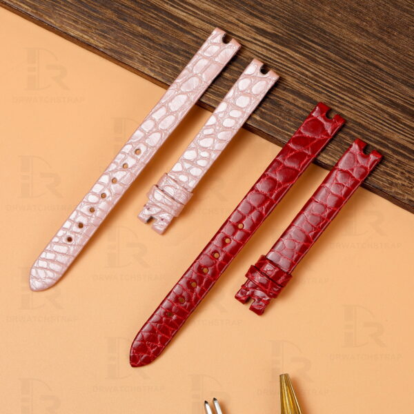 Custom genuine alligator round-scale red pink leather watch strap & watch band replacement