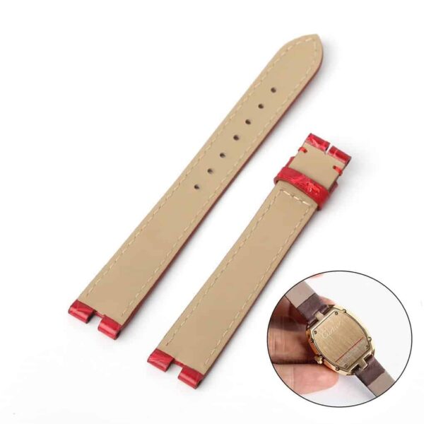Custom red alligator leather strap for Cartier Baignoire ladies watch