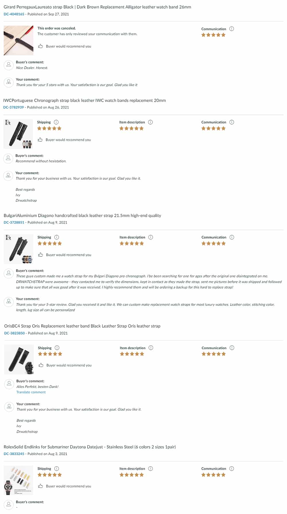 drwatchstrap review tetimonial - custom handmade leather watch band & straps - Ivy