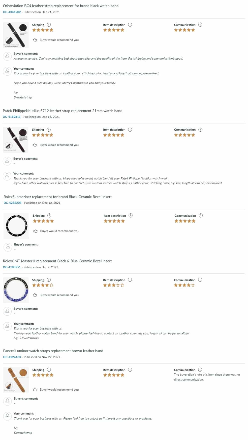 drwatchstrap review tetimonial - custom handmade leather watchband & straps