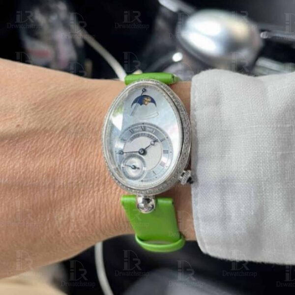 Replacement green satin leather watch band for Breguet Reine de Naples Ladies watch strap