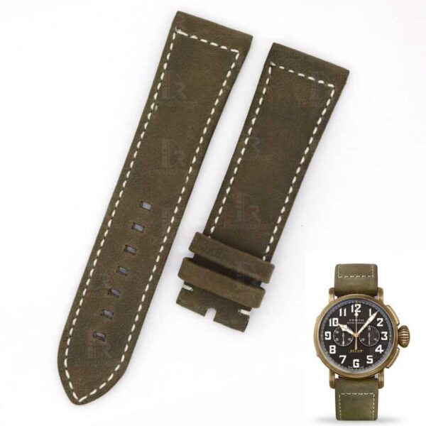 Replacement oliver green suede leather watch band for Zenith Heritage Pilot type 20 bronze 23mm strap