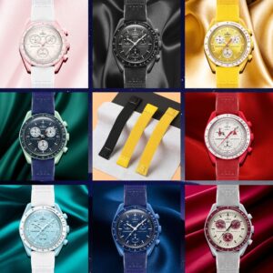 Custom handmade 20mm 21mm Elastic aftermarket yellow orange brown black white Omega watch band & watch straps replacement for Swatch Omega Speedmaster watch strap and buy best Omega Speedmaster straps online from DR watchstrap at a low price