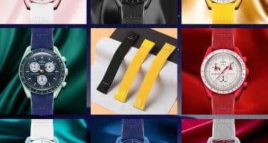 Custom handmade 20mm 21mm Elastic aftermarket yellow orange brown black white Omega watch band & watch straps replacement for Swatch Omega Speedmaster watch strap and buy best Omega Speedmaster straps online from DR watchstrap at a low price